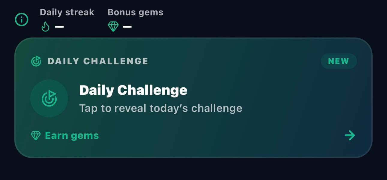 The Daily Challenge card with the streak and bonus gems
