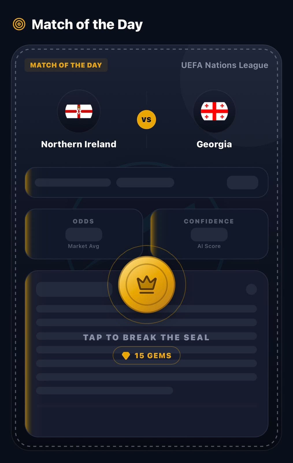 Match of the Day locked behind a golden seal that costs 15 gems