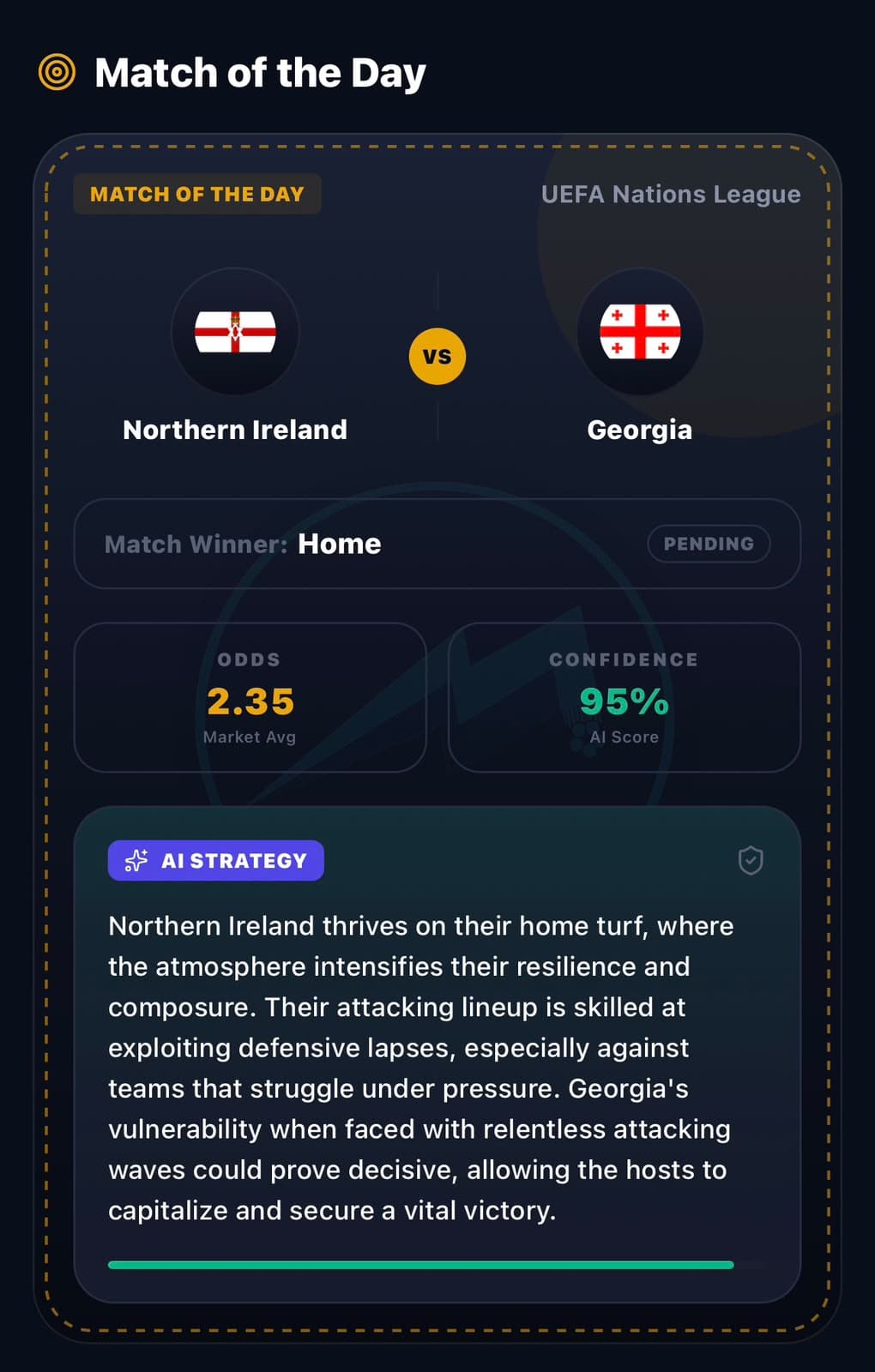 Match of the Day unlocked with the pick, the odds, the confidence and the AI strategy